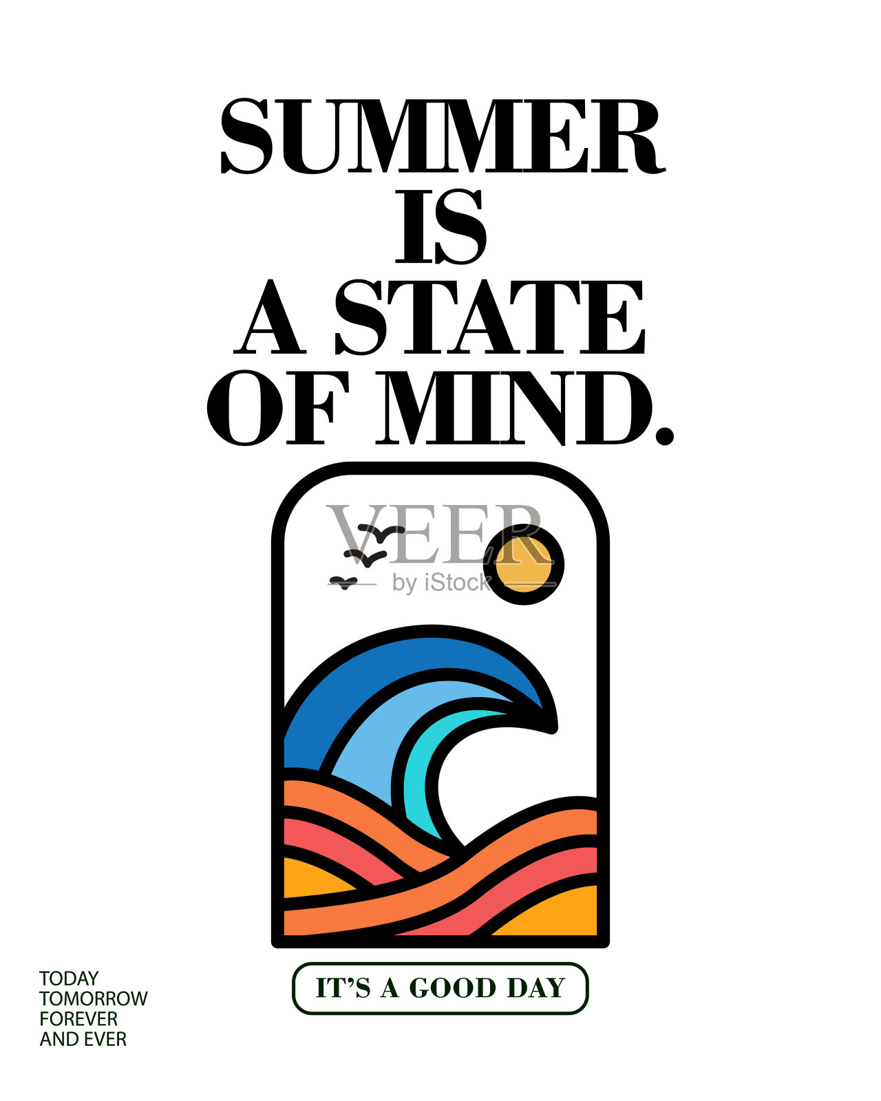 矢量插图冲浪主题徽章设计。用于t恤打印、海报、贴纸等用途。插画图片素材