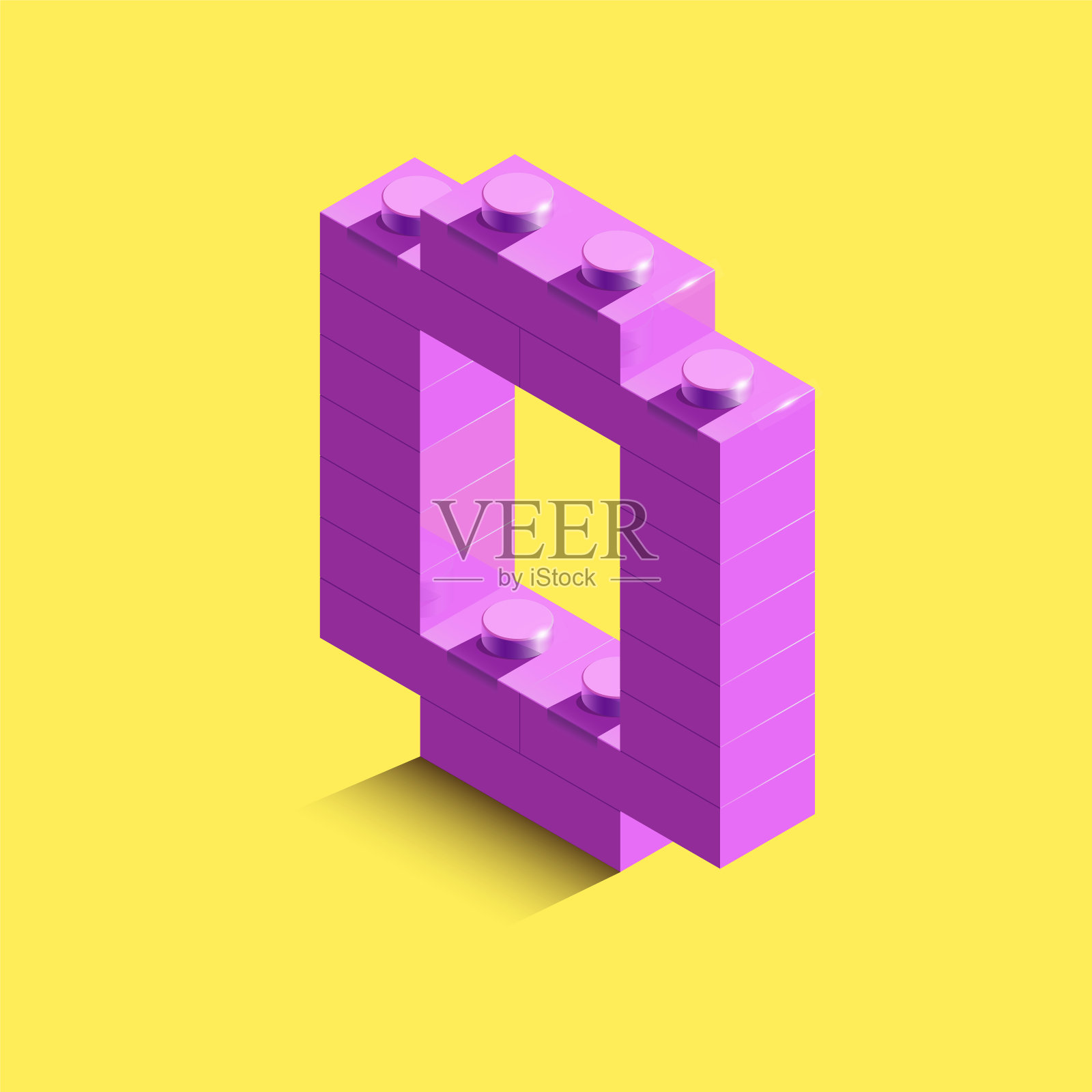 三维等距粉色数字零从砖在黄色背景。插画图片素材