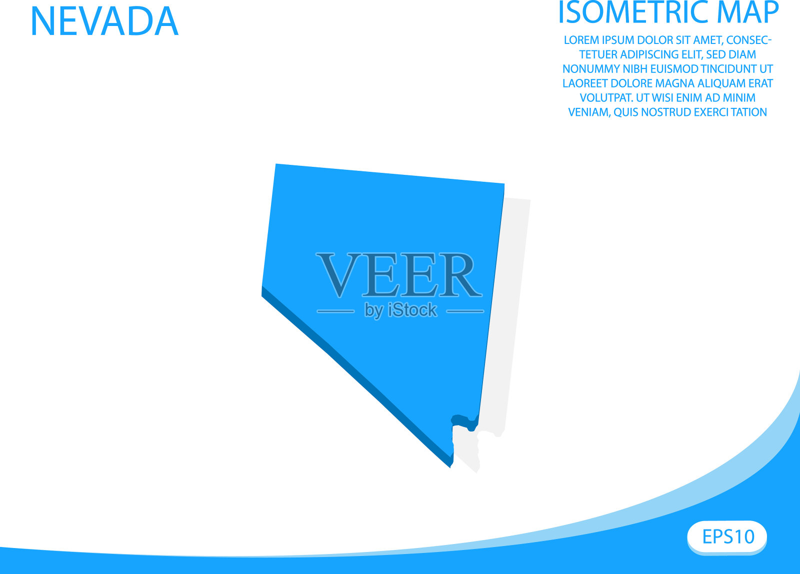 现代矢量等距内华达蓝色地图。元素白色背景的概念图易于编辑和自定义。每股收益10插画图片素材