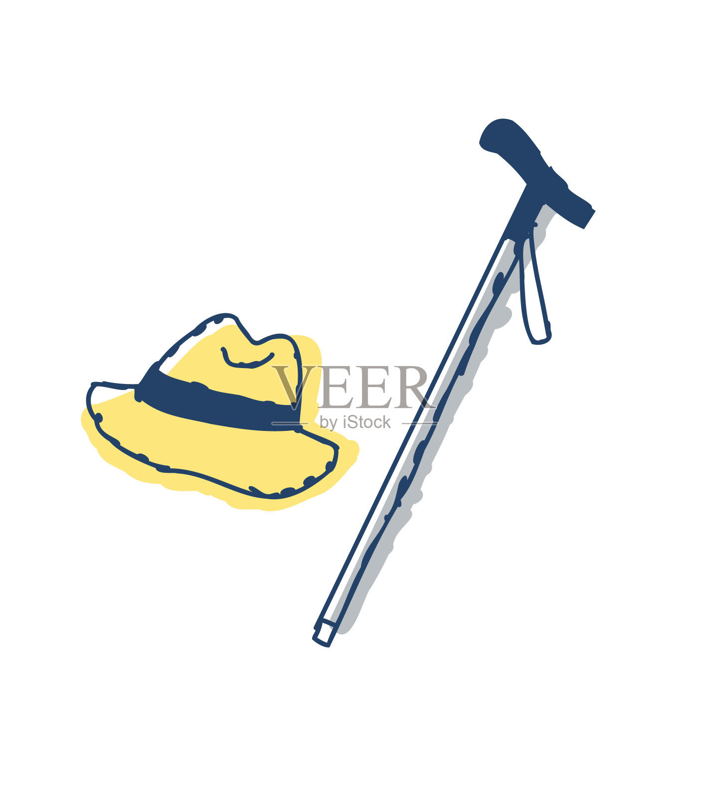 手杖和帽子的插图插画图片素材