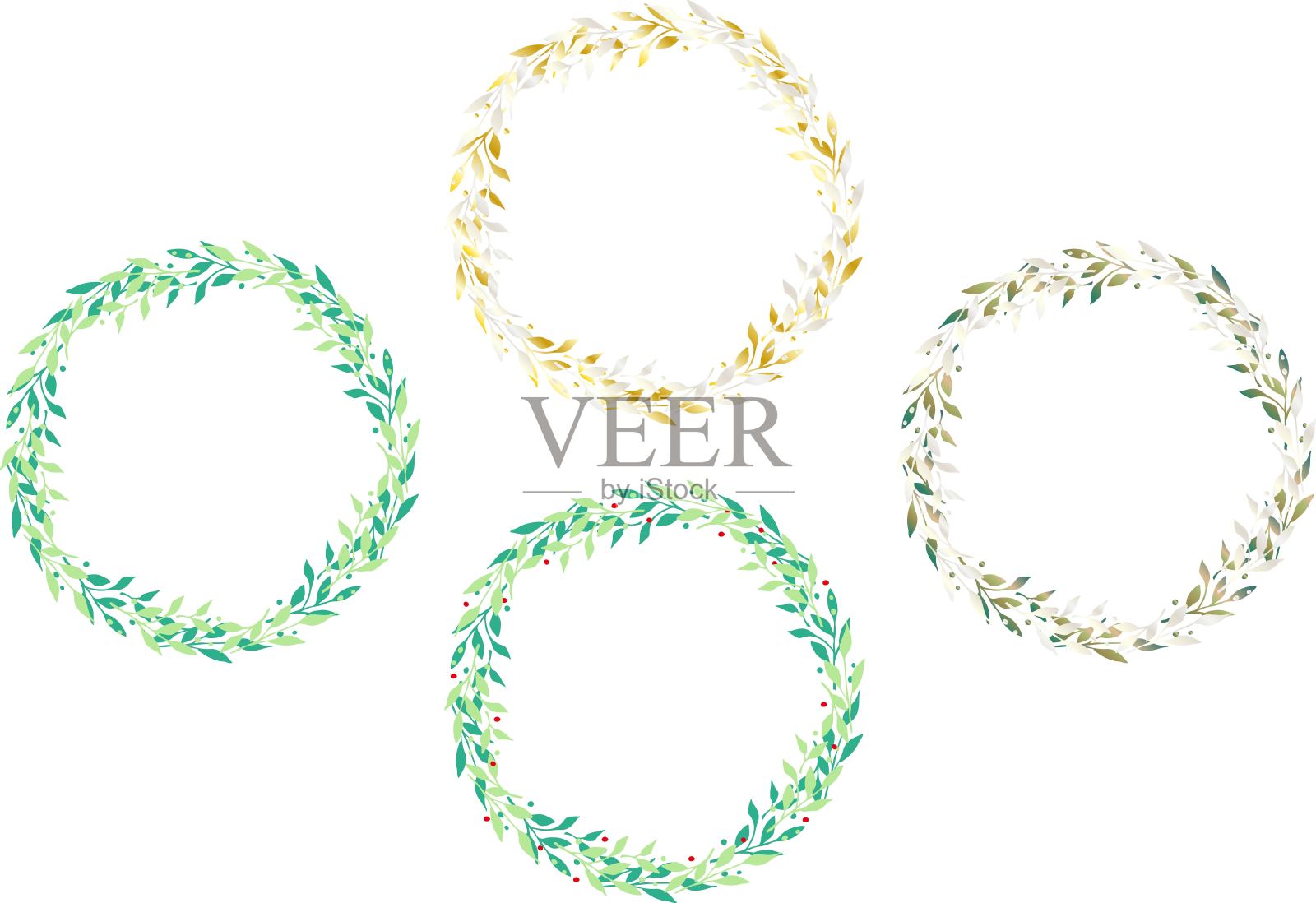 花环状的叶框套装。插画图片素材