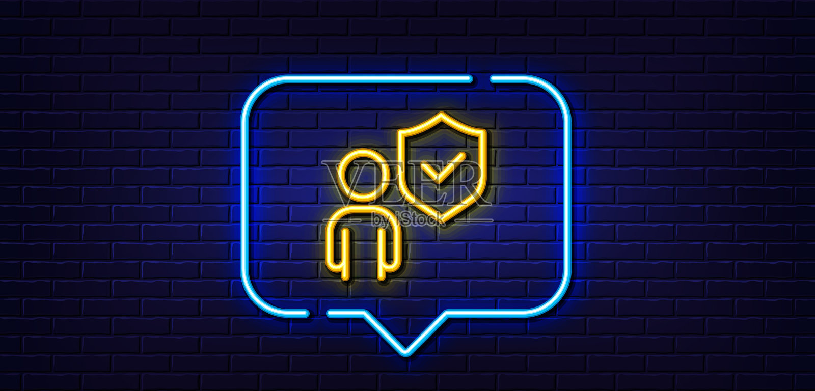 安全盾牌线图标人体警卫标志霓虹灯插画图片素材