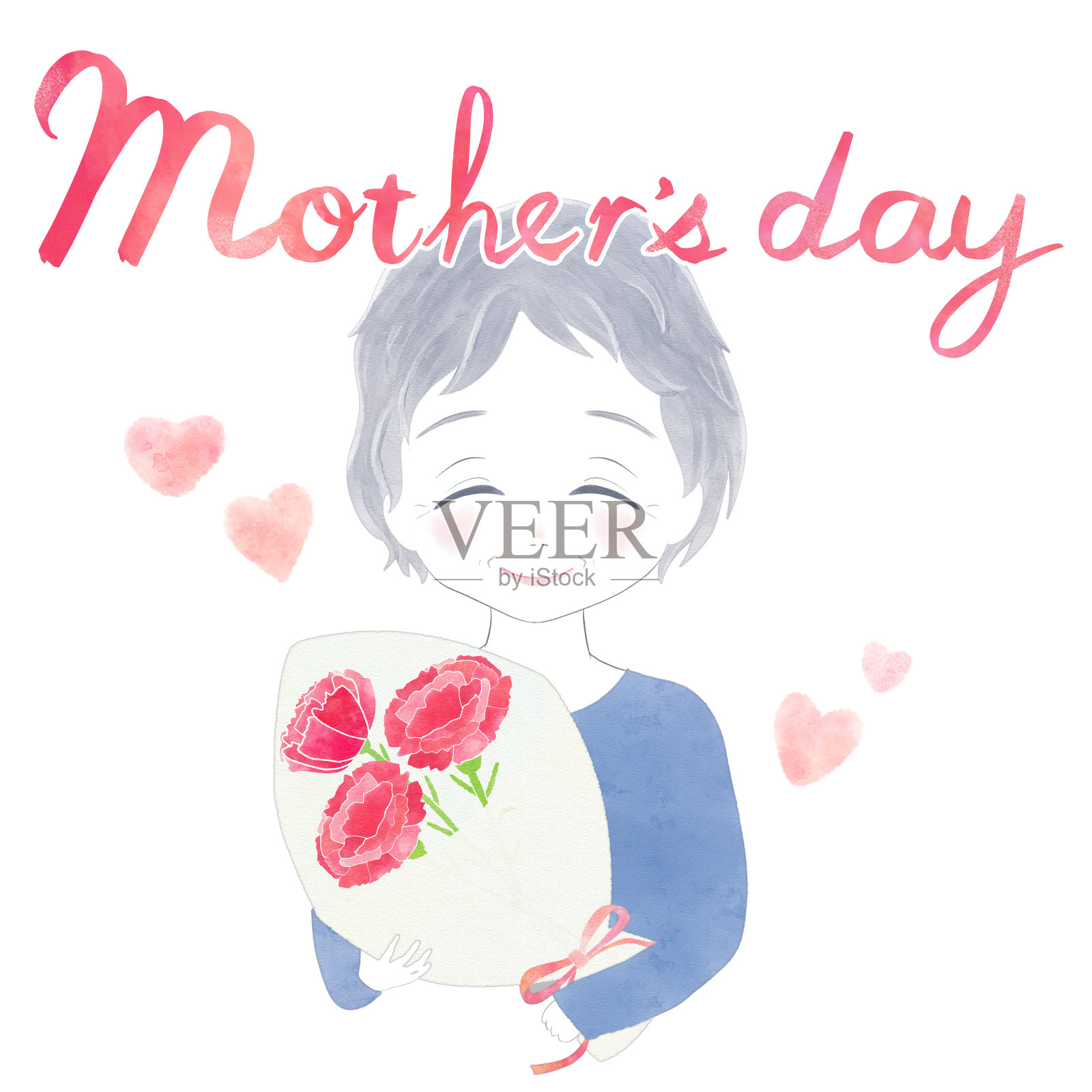 祖母在母亲节收到康乃馨插画图片素材