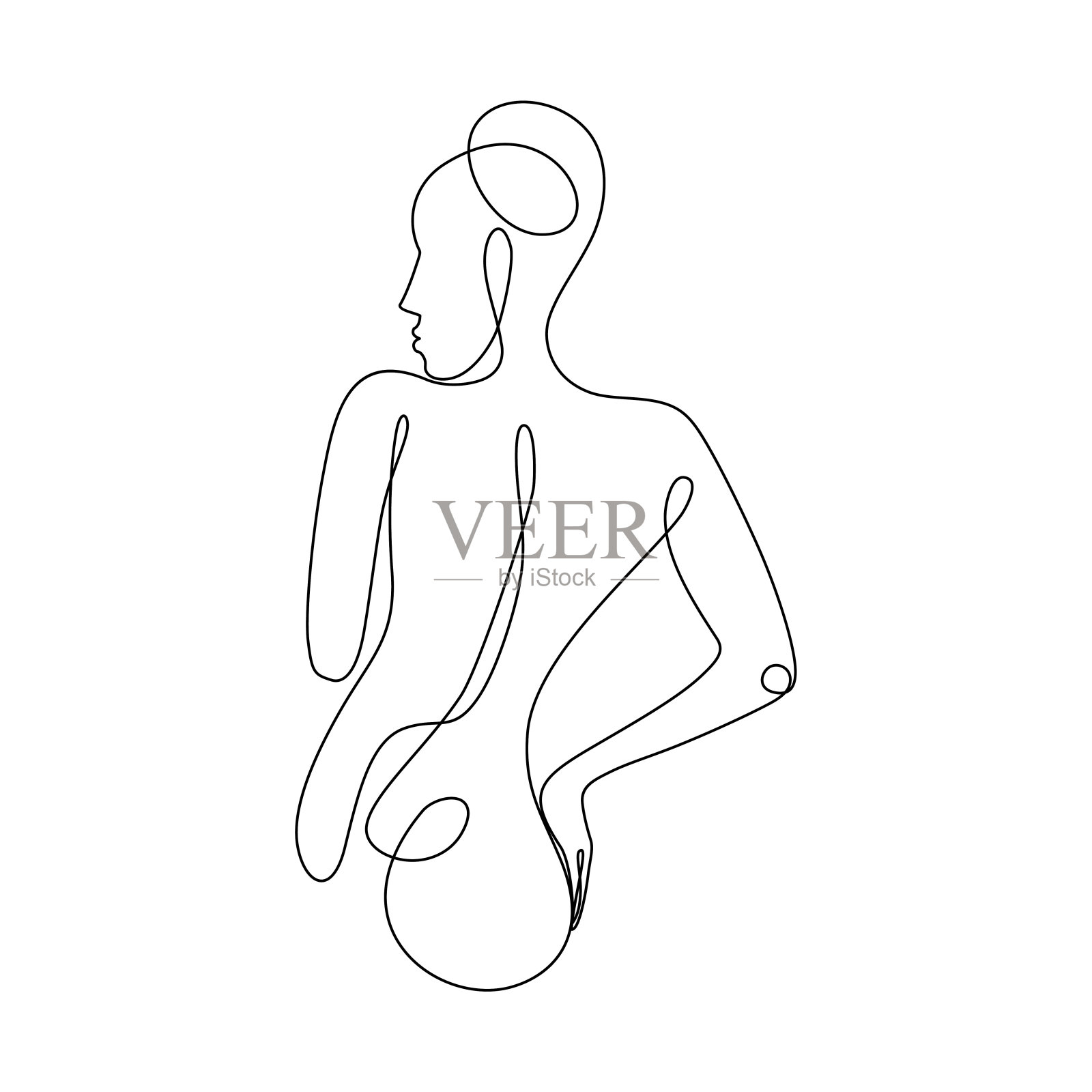 女性矢量线艺术插图。优雅的女性美标志。女性线条艺术极简主义标志。单线风格的绘图。插画图片素材