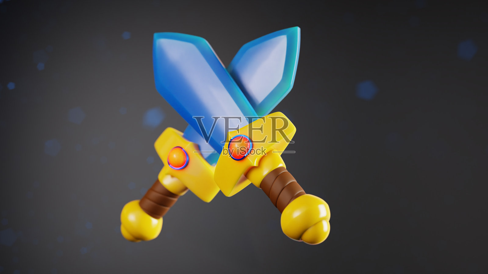 蓝色背景上剑的三维可视化照片摄影图片