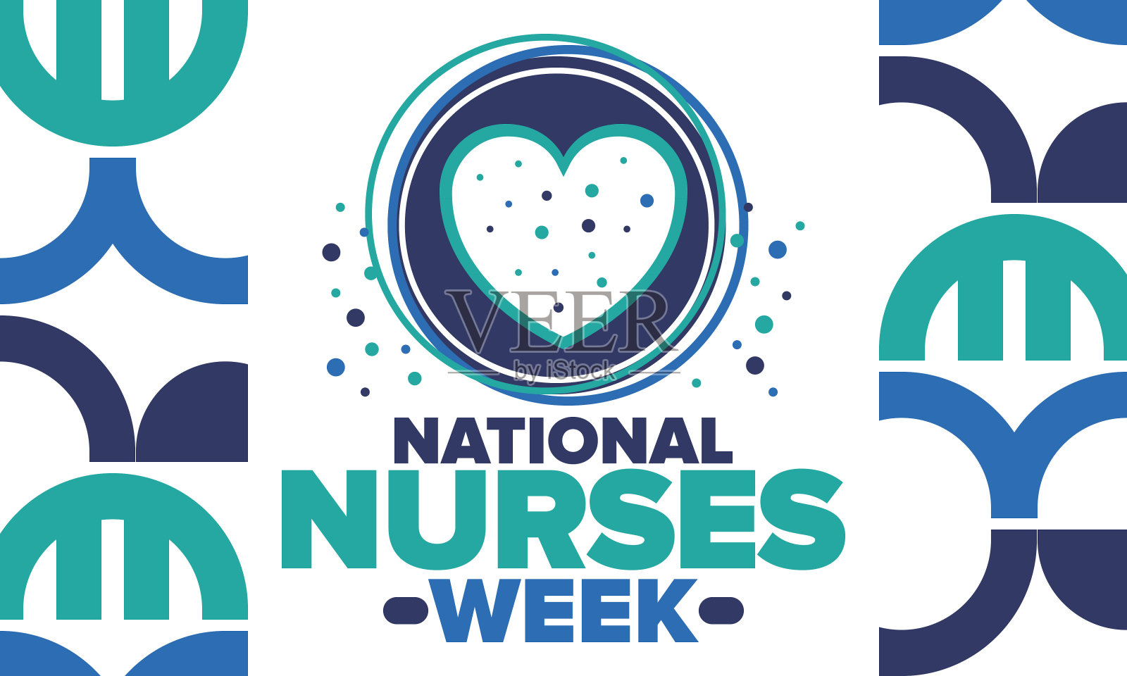 全国护士周。谢谢护士们。医疗保健理念。对抗病毒和疾病。为了向医生们致敬。在美国每年庆祝一次。矢量插图海报插画图片素材
