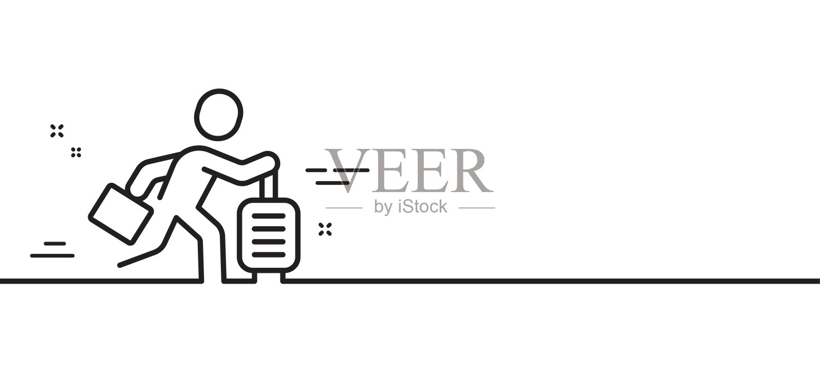 旅行延迟线图标。带着旅行行李标志的男人跑了。向量插画图片素材