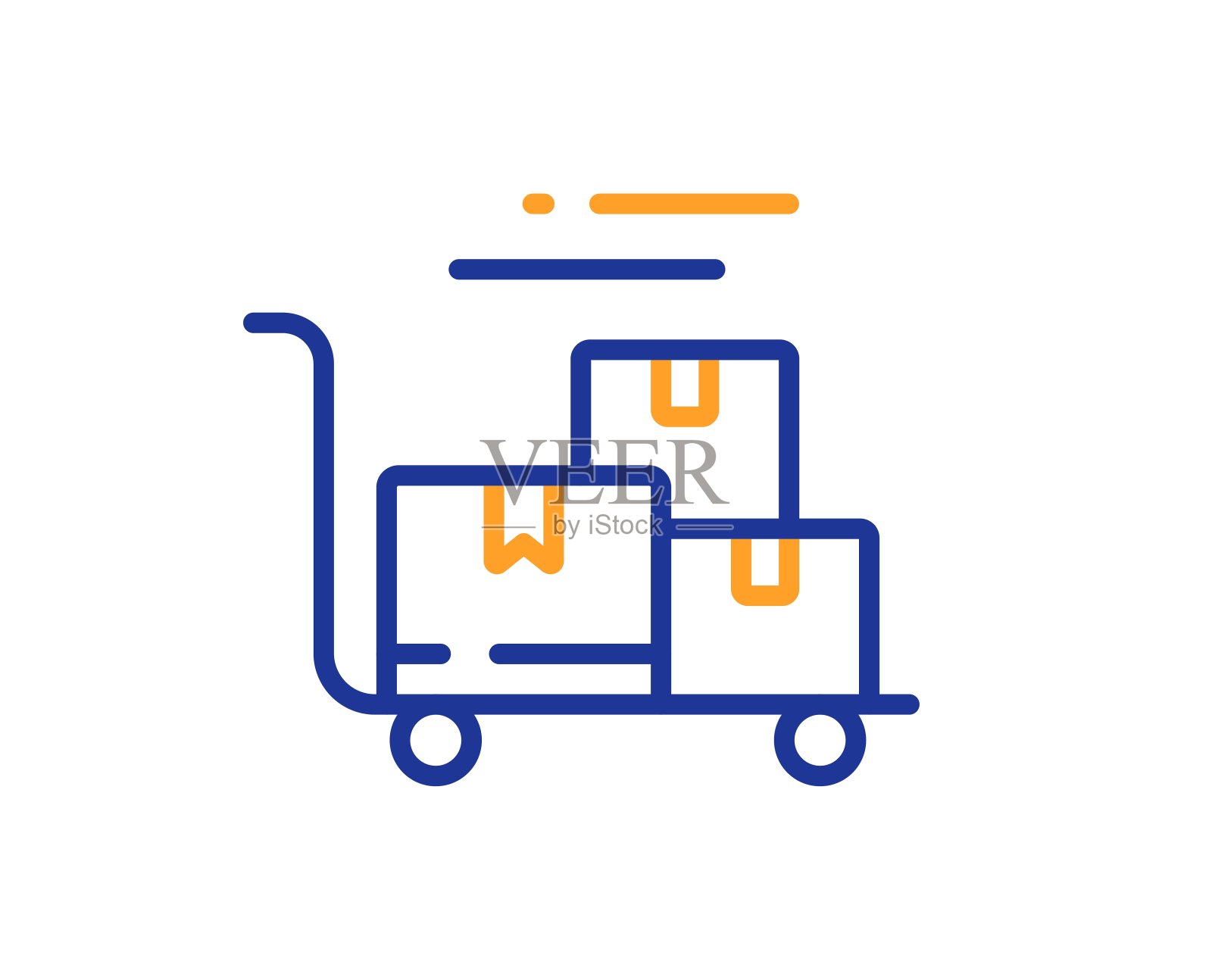 送货车线图标。包裹手推车标志。向量插画图片素材