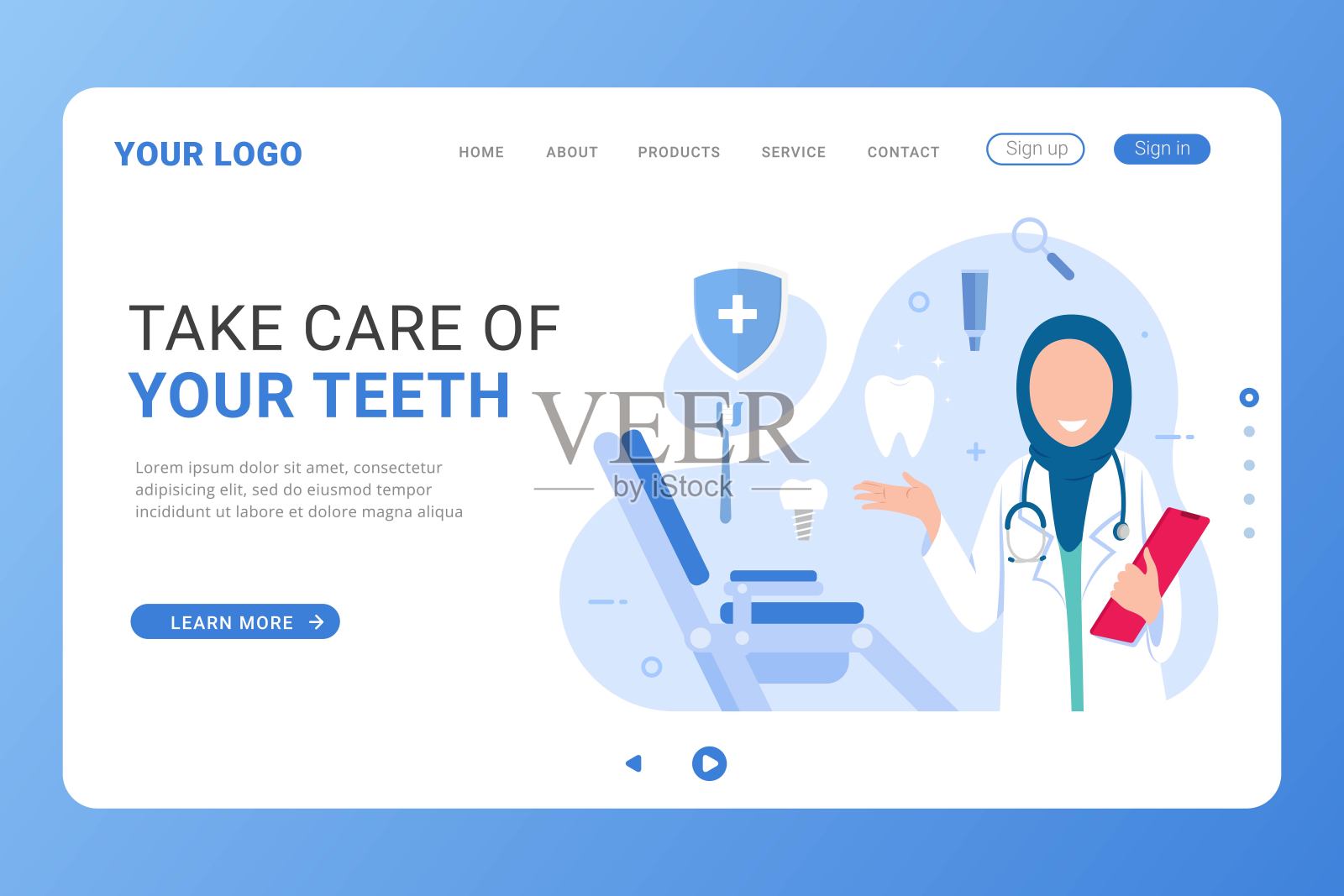 平面设计最小的牙科诊所登陆页的概念插画图片素材