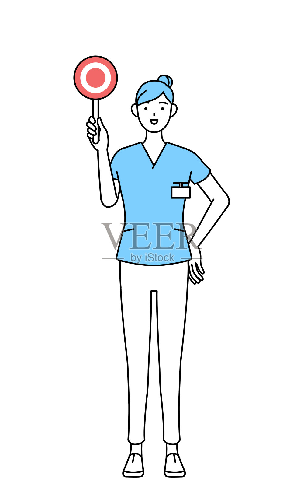 女护士、物理治疗师、职业治疗师、语言治疗师、护士助理,穿着制服,举着显示正确答案的maru牌。插画图片素材