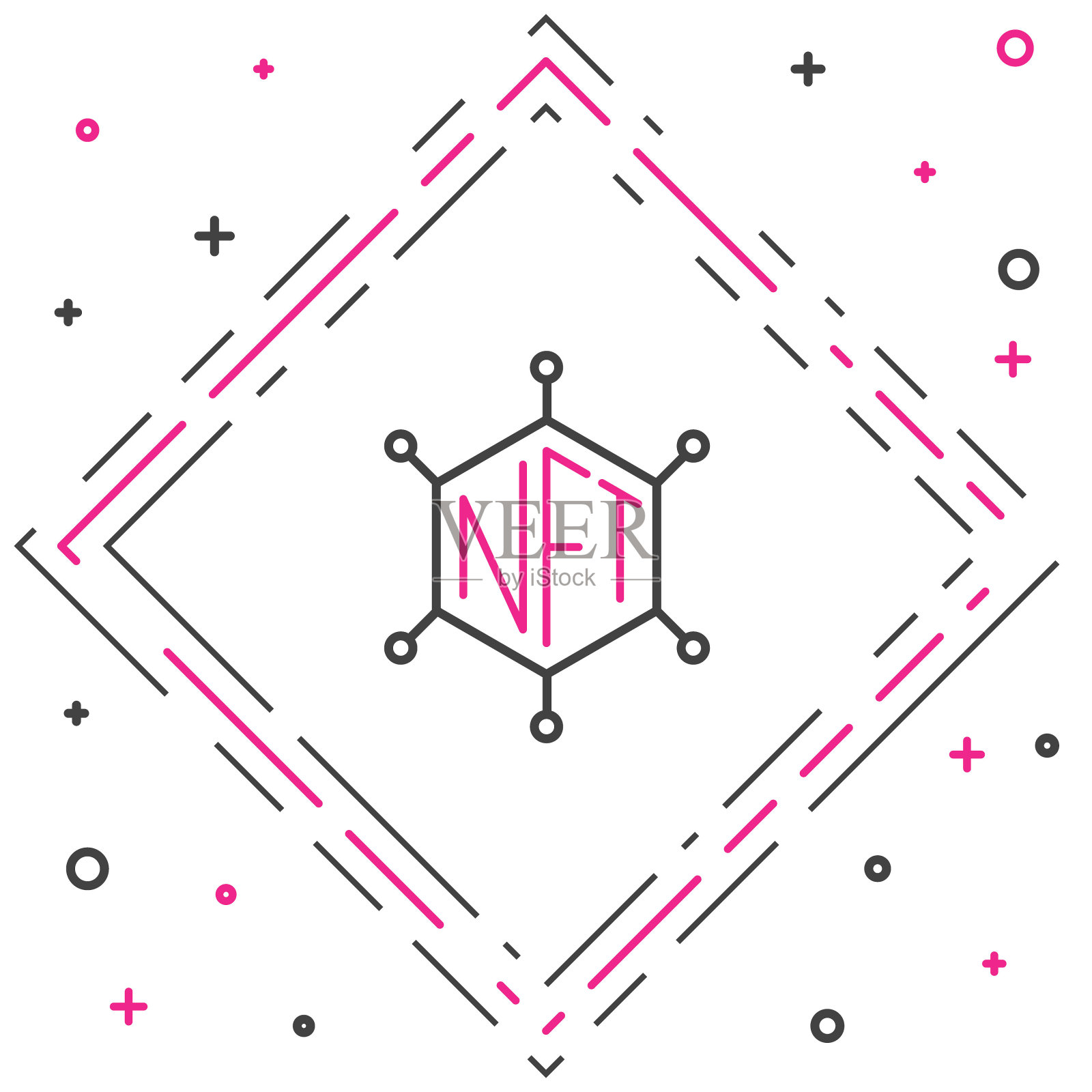 Line NFT区块链技术图标隔离在白色背景上。不可替代的令牌。数字加密艺术概念。彩色轮廓概念。向量插画图片素材