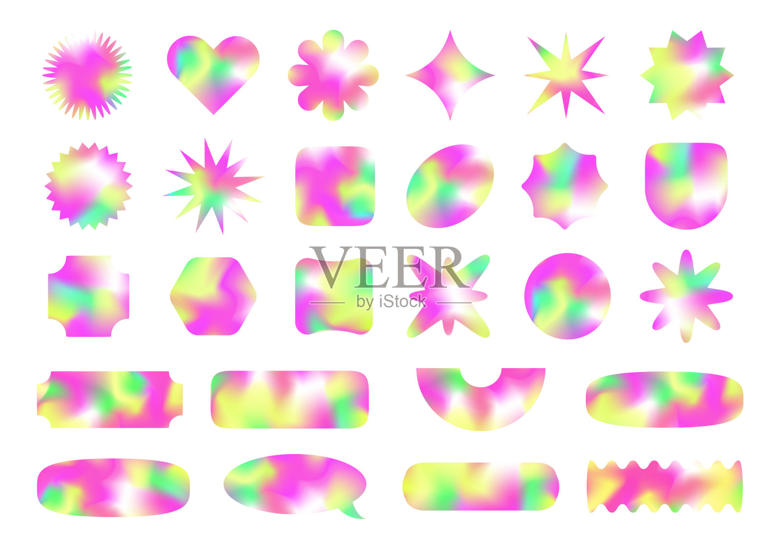 形状全息设置千年虫风格霓虹灯颜色插画图片素材