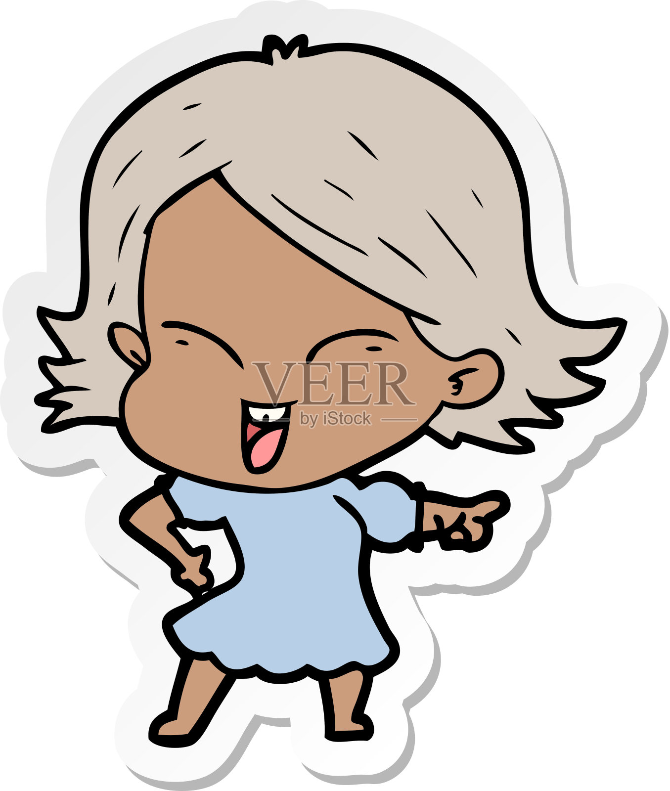 一个快乐的卡通女孩的贴纸插画图片素材