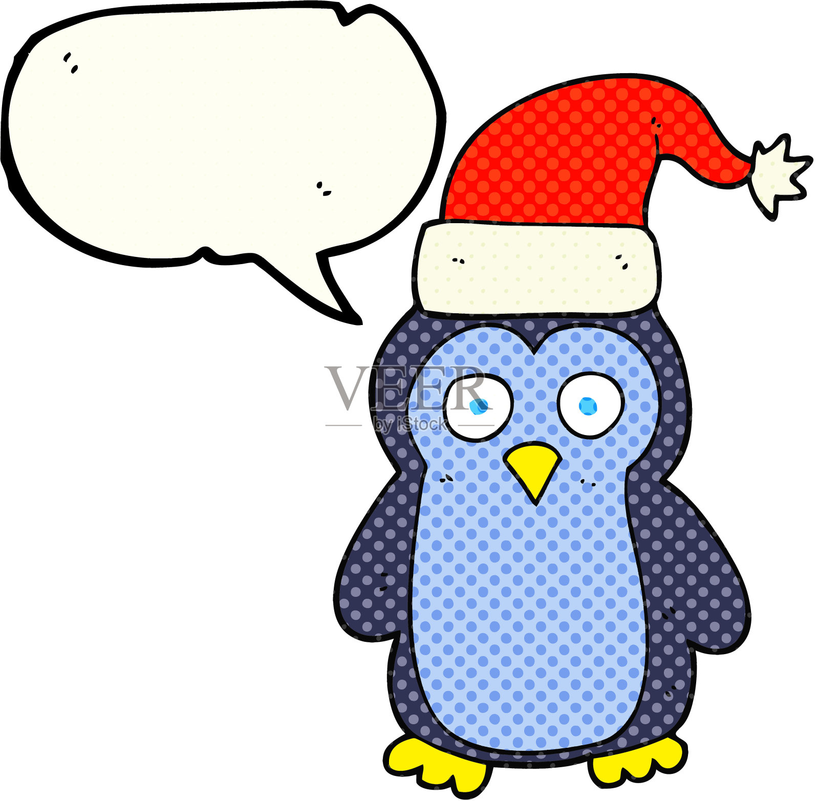 手绘漫画书演讲泡泡卡通圣诞企鹅插画图片素材
