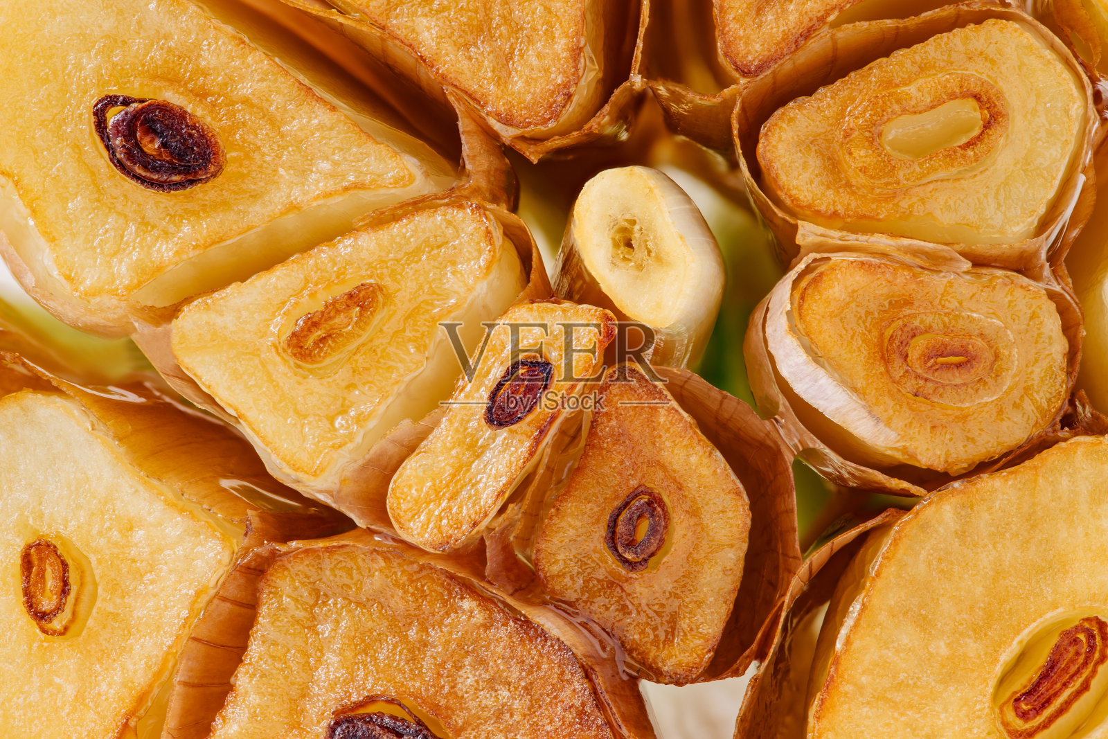 大蒜炒切,里面的部分,特写全景深照片摄影图片