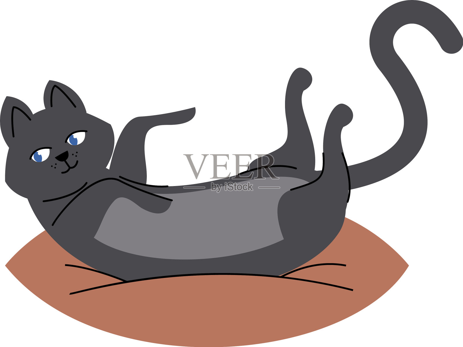 枕头上的黑猫插画图片素材