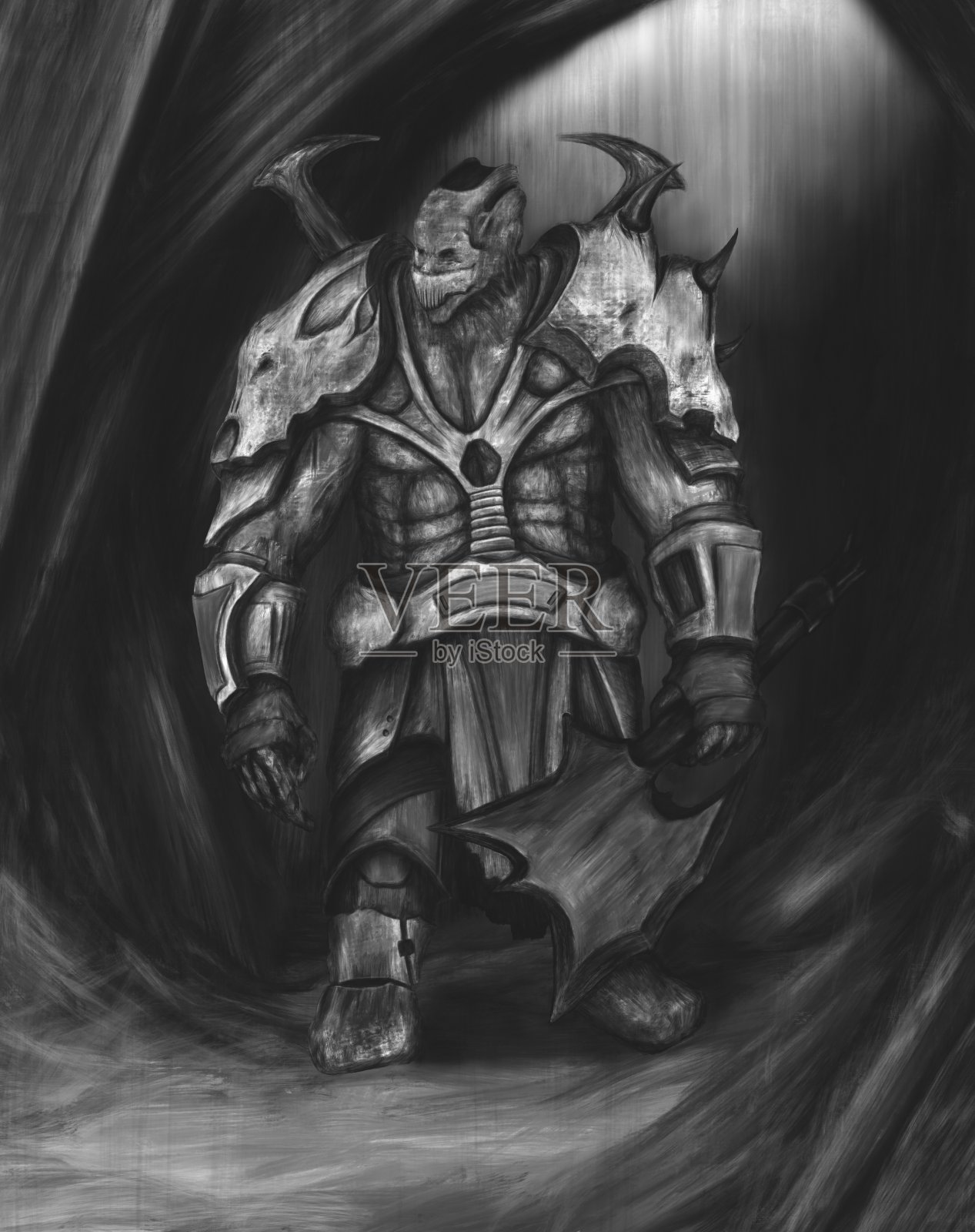 带着斧头的强大战士,幻想角色,角色设计,电子游戏角色开发,概念创作插画图片素材