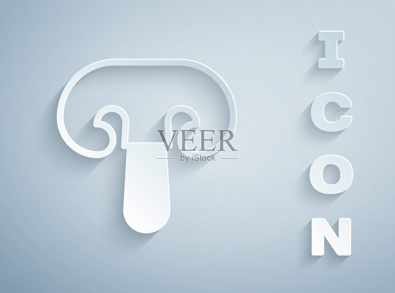 剪纸蘑菇图标孤立的灰色背景。纸艺术风格。向量插画图片素材