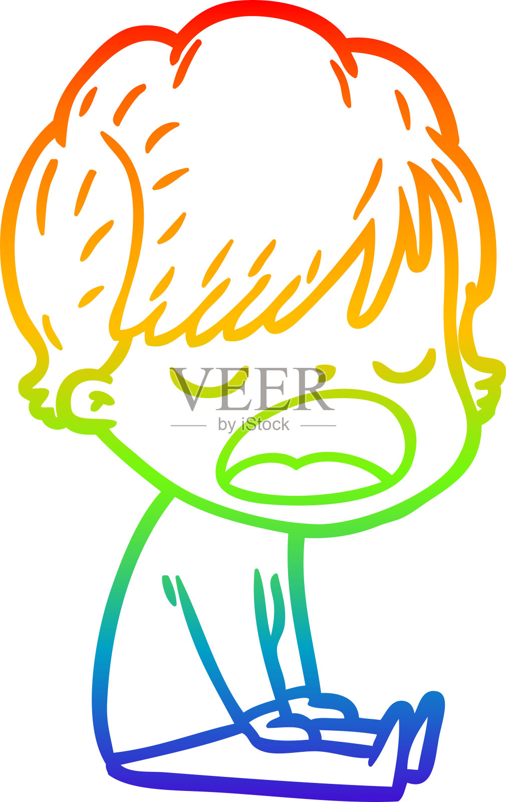 彩虹渐变线画一个卡通女人说话插画图片素材