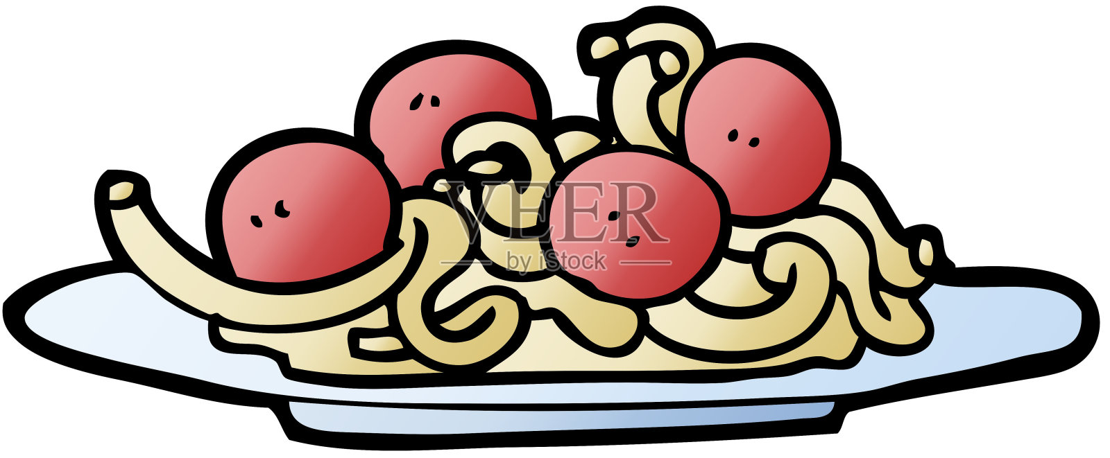 矢量梯度插图卡通意大利面和肉丸插画图片素材