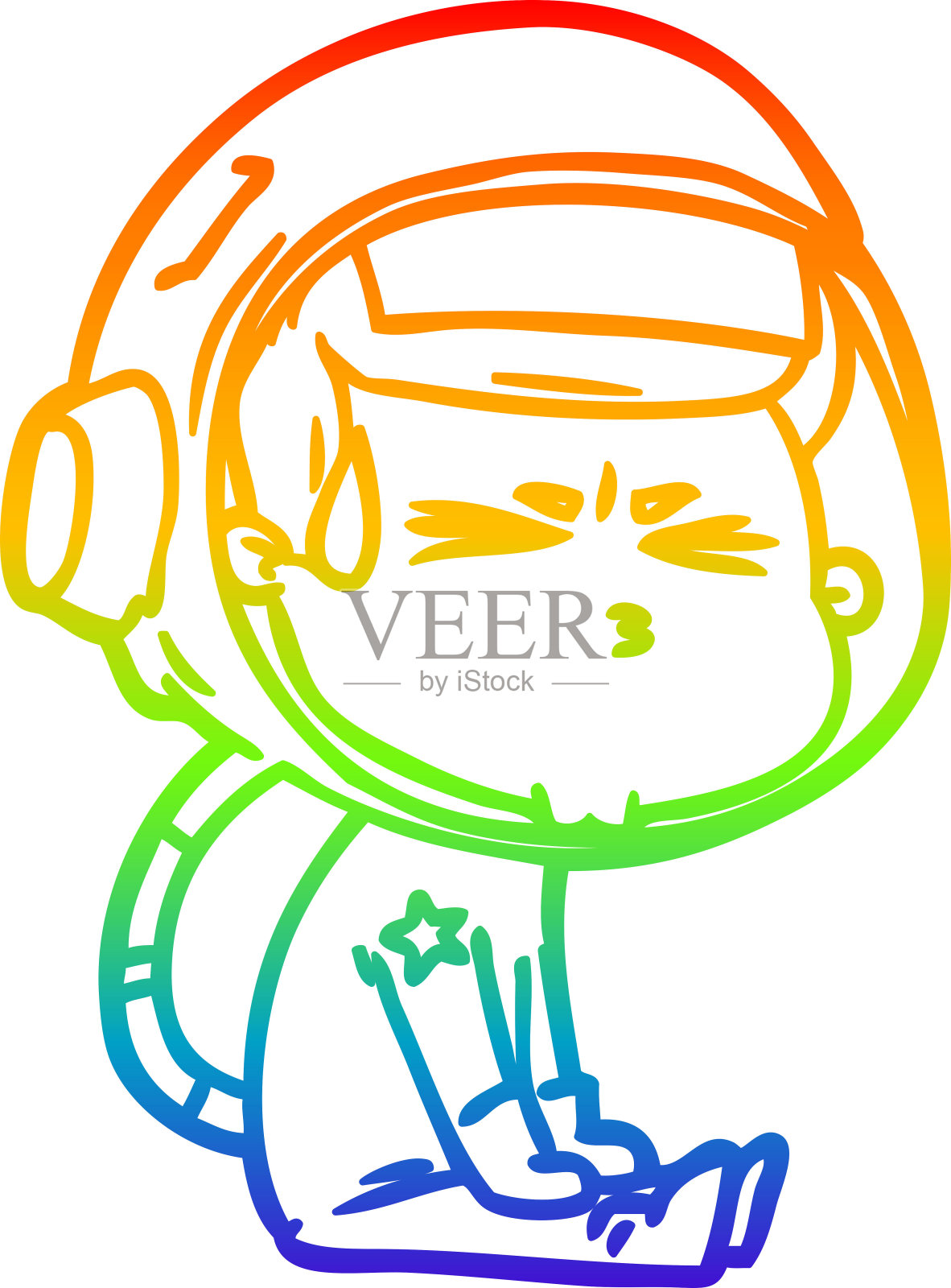 彩虹梯度线绘制的卡通宇航员强调插画图片素材