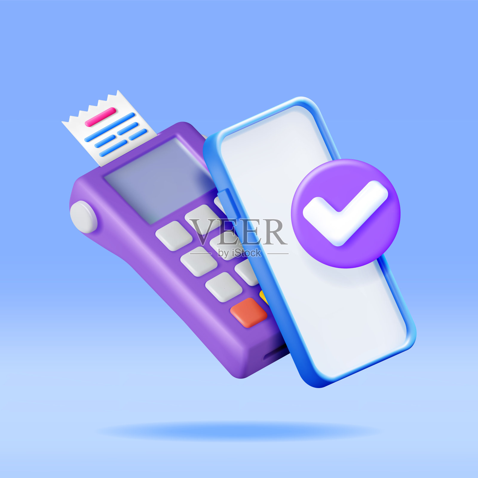 有智能手机和收据的3D支付终端插画图片素材