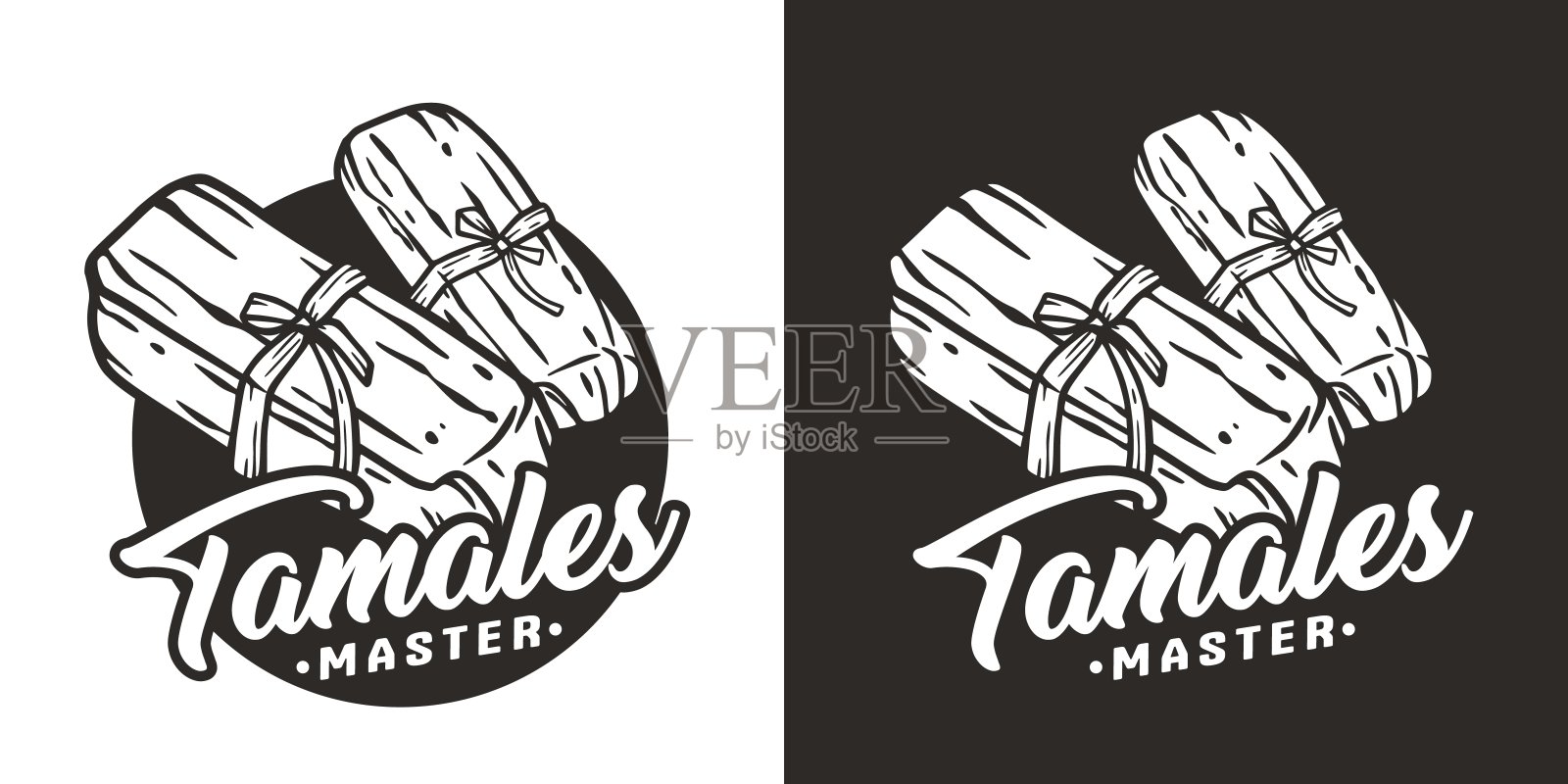 玉米粉蒸肉矢量与玉米叶为标志或标志。传统的拉丁快餐。墨西哥粉蒸肉,海报或横幅插画图片素材