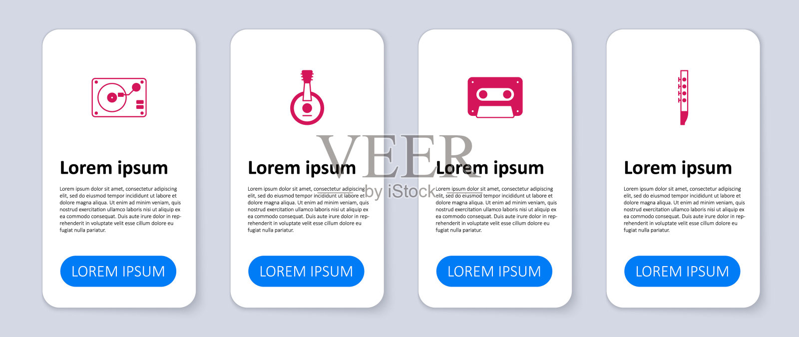 设置长笛,复古盒式磁带,班卓琴和黑胶播放器与黑胶盘。业务信息图模板。向量设计模板素材