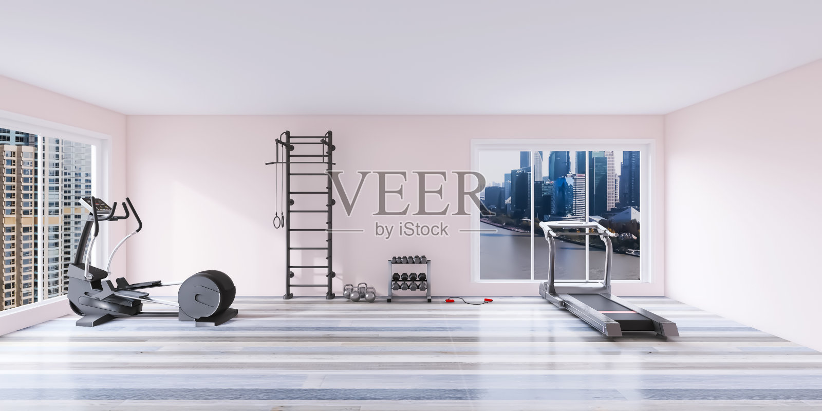 家庭健身房内部3d渲染,3d插图照片摄影图片