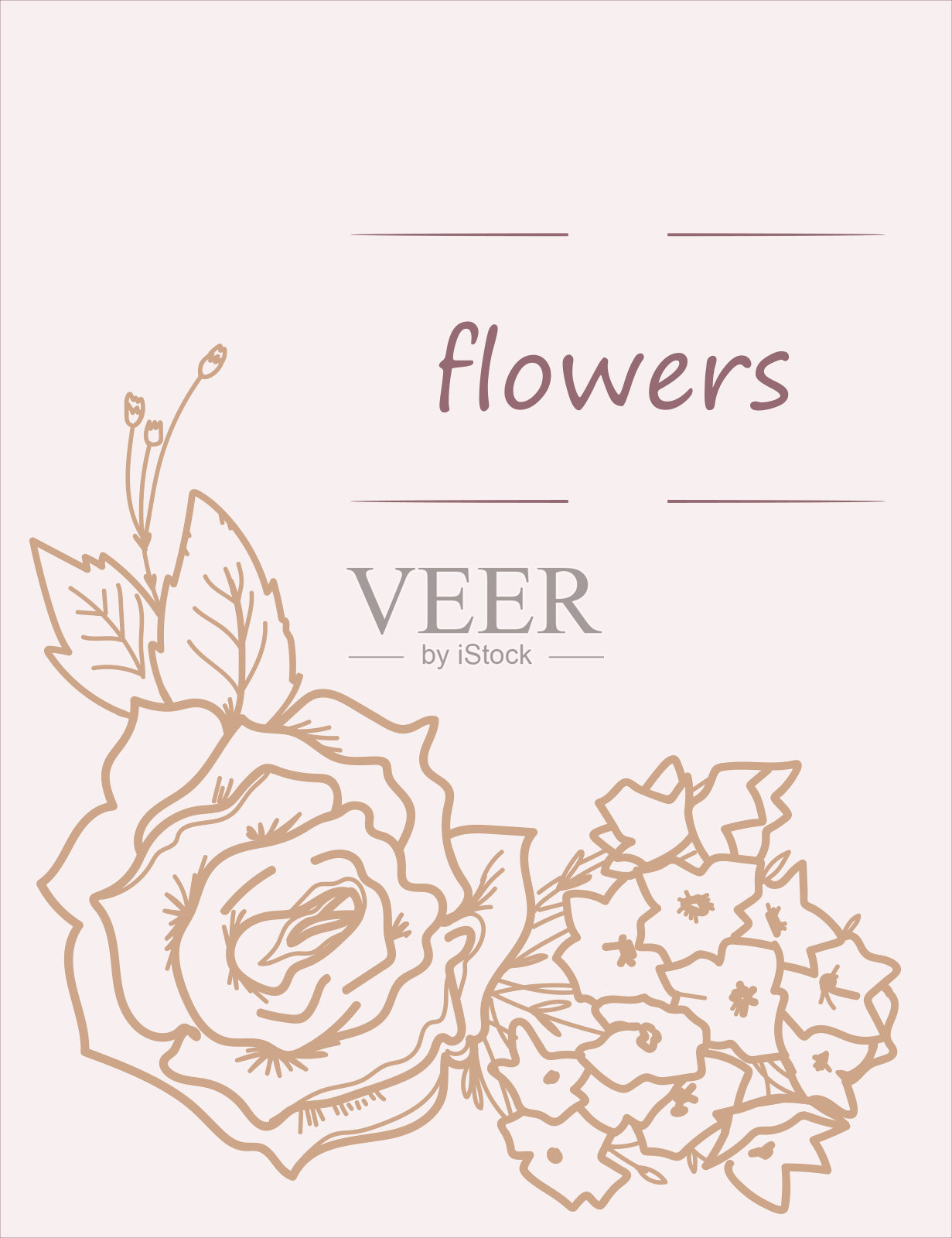 花卡片模板邀请和问候,手绘线矢量。插画图片素材