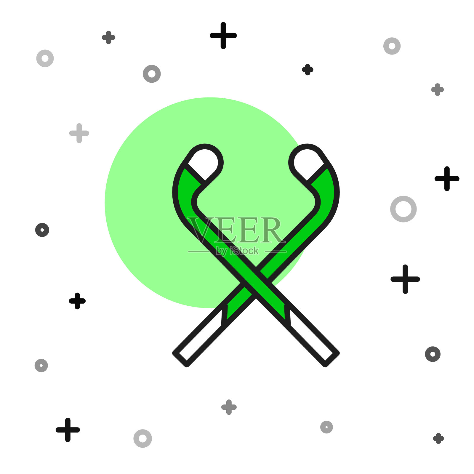 填充轮廓冰球棍图标孤立在白色背景。向量插画图片素材