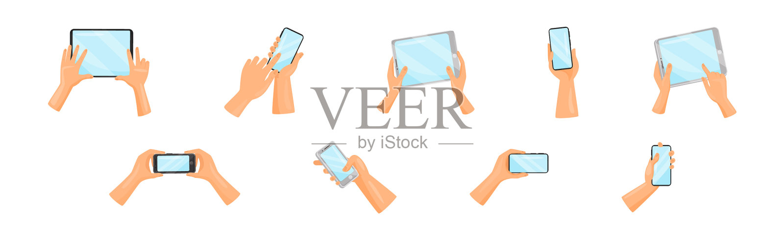 人手使用平板电脑和智能手机握持插画图片素材