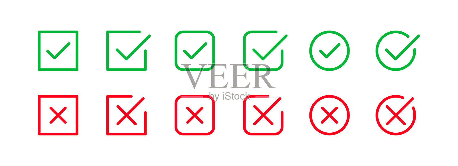 勾选标记,勾叉图标。选中标记,正确的勾图标集合。股票向量图标素材