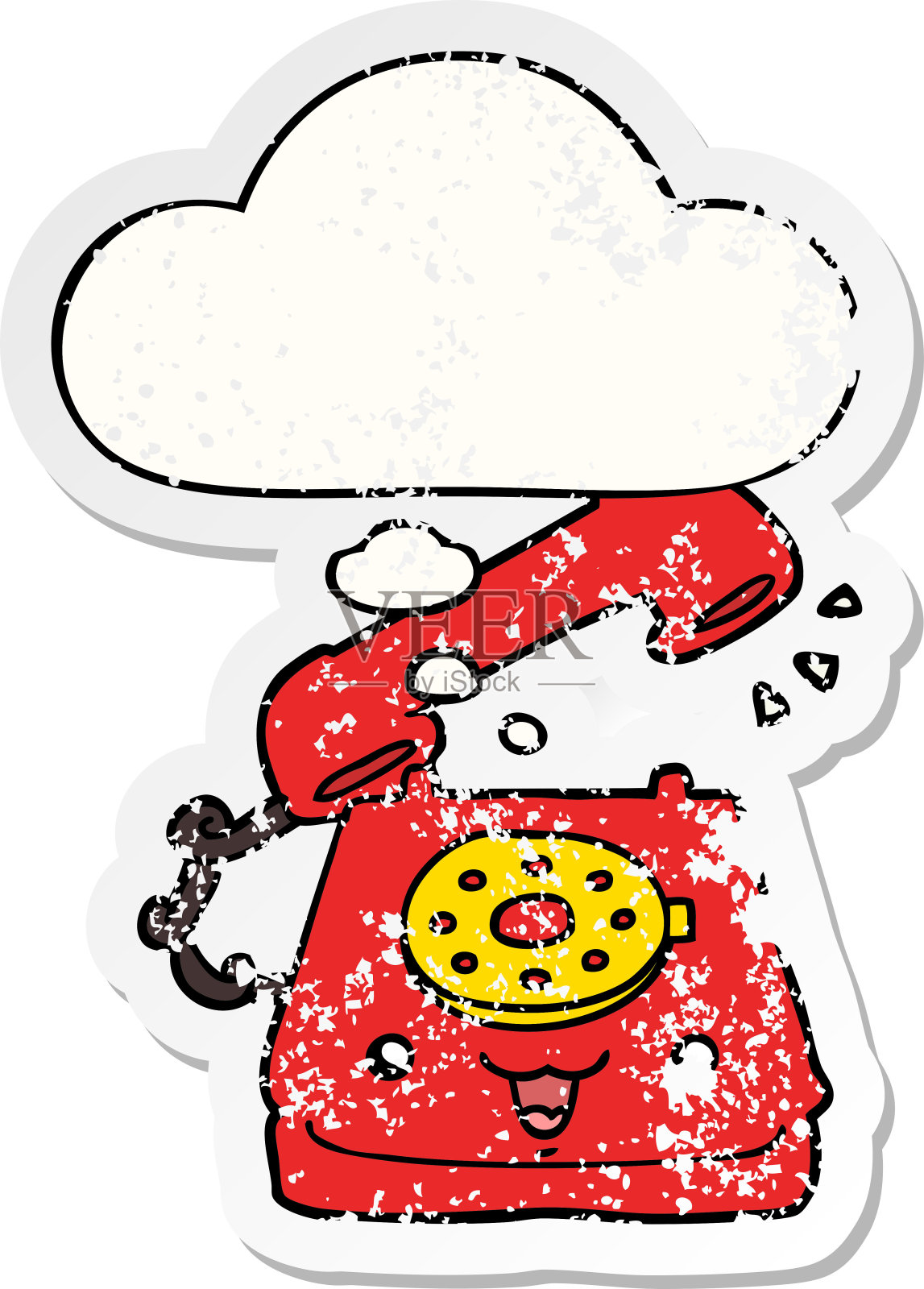 可爱的卡通电话与思想泡沫心疼磨损贴纸插画图片素材