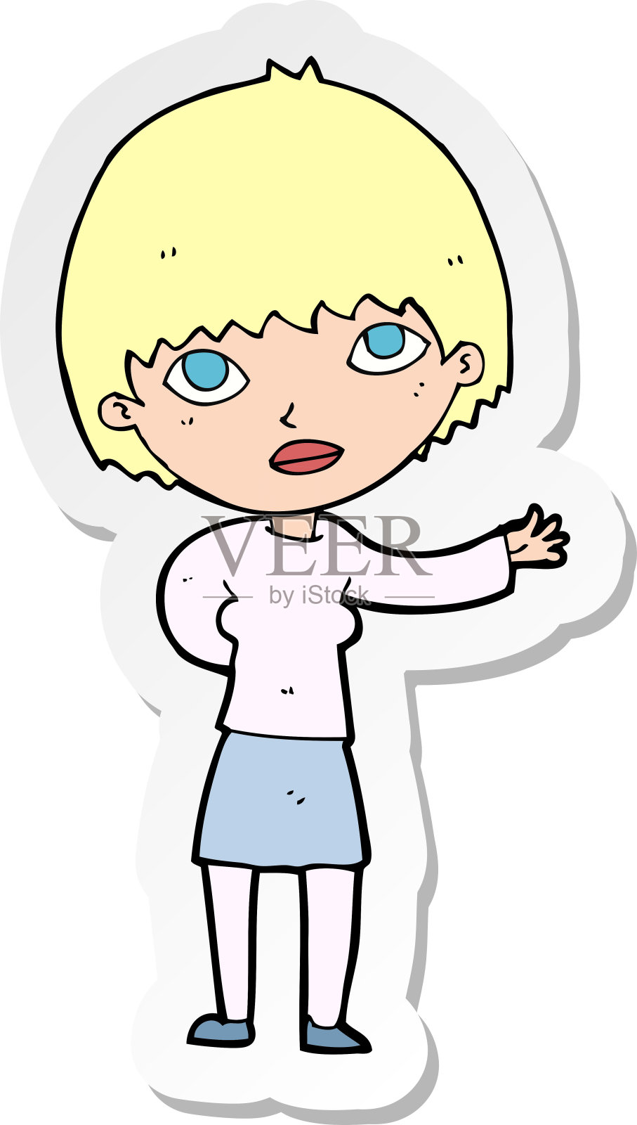一个卡通女人解释的贴纸插画图片素材