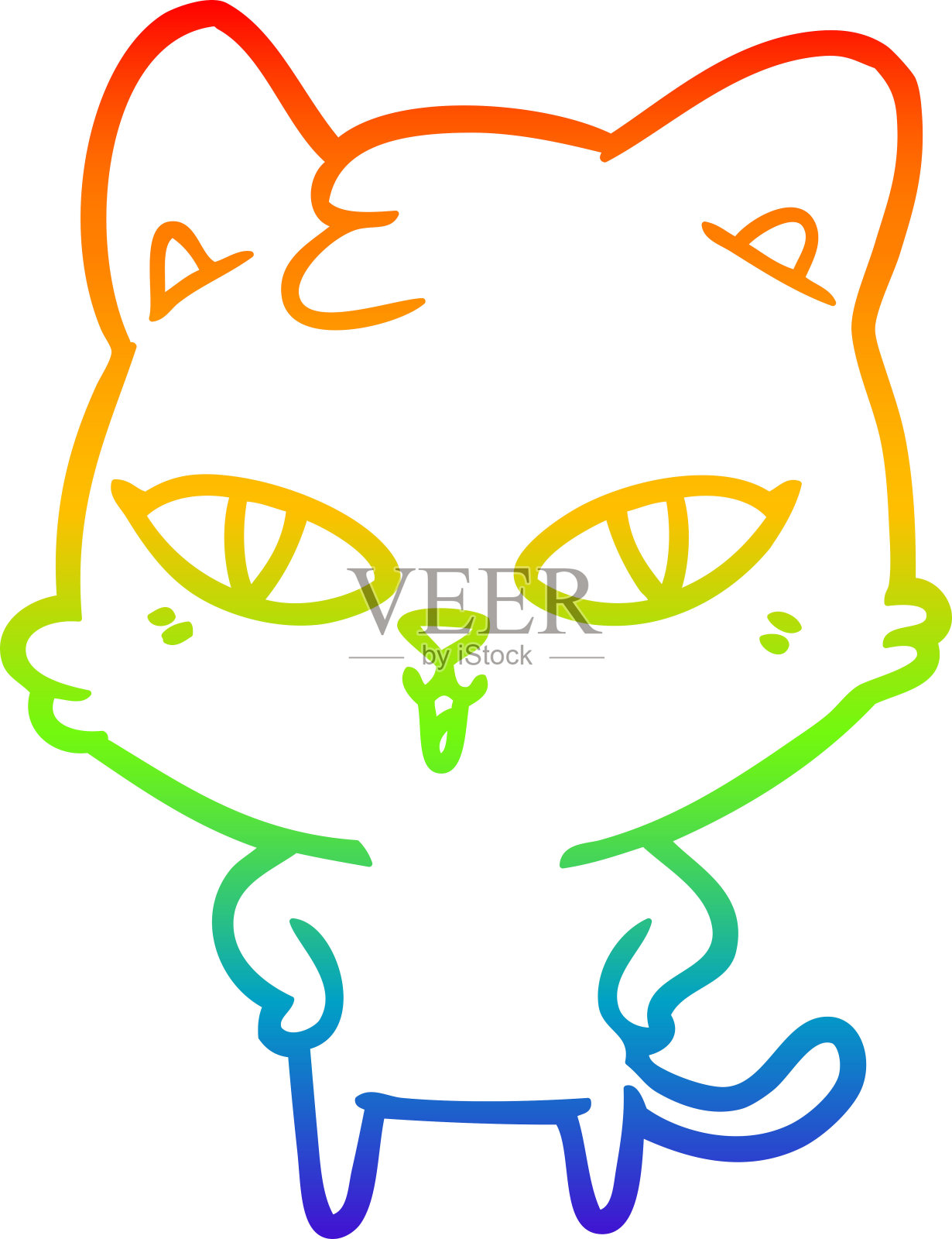 彩虹渐变线绘制的卡通猫插画图片素材