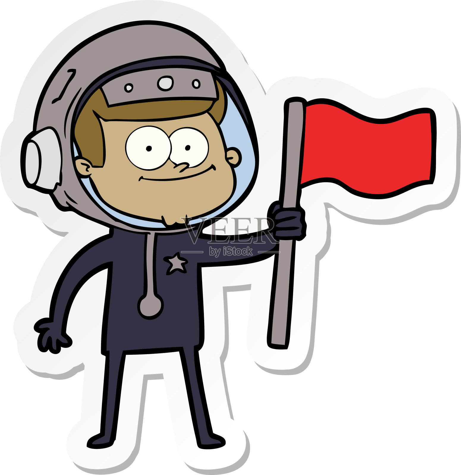 一个快乐的宇航员卡通贴纸插画图片素材