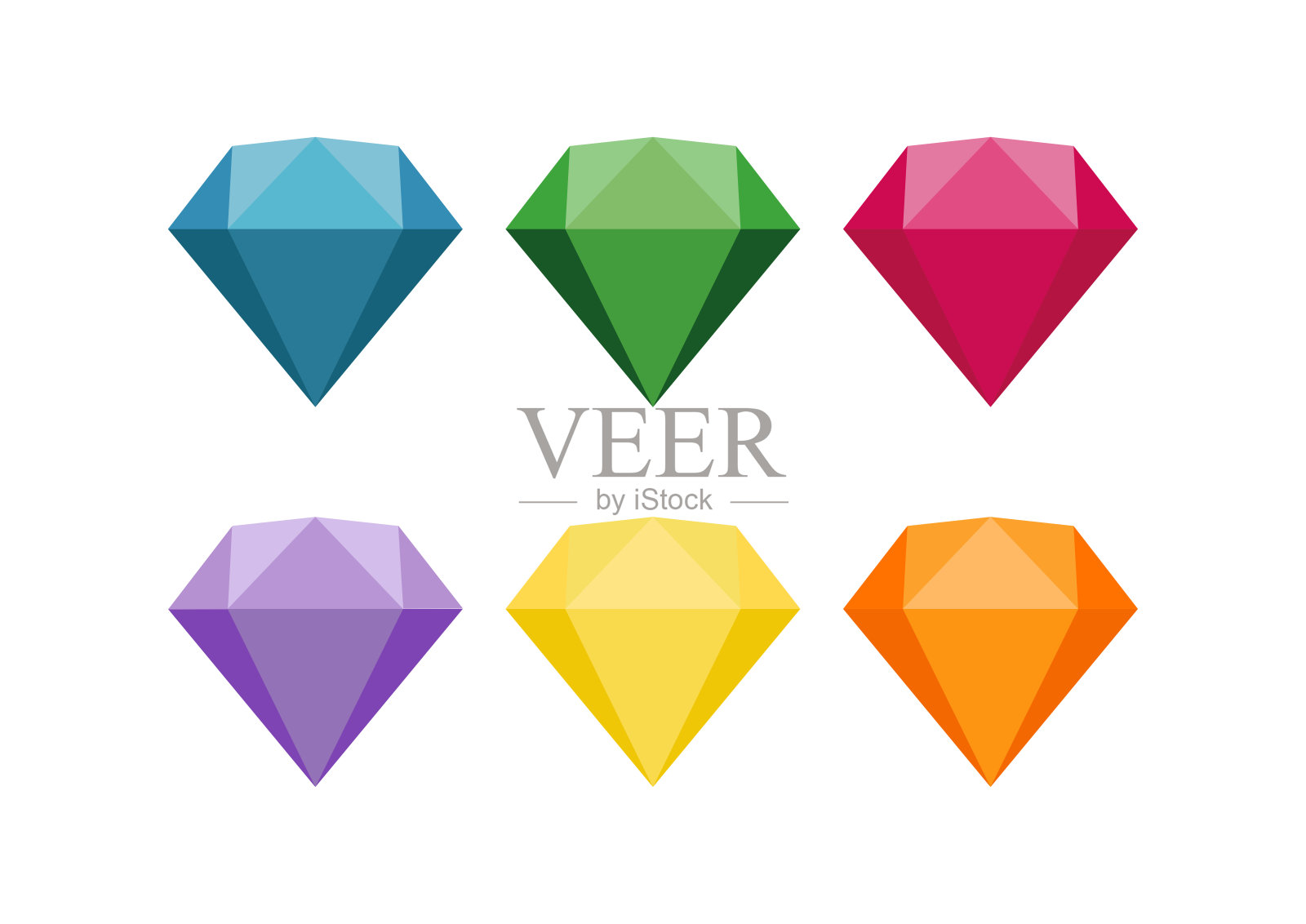 矢量插图的六种不同颜色的钻石孤立在白色背景插画图片素材