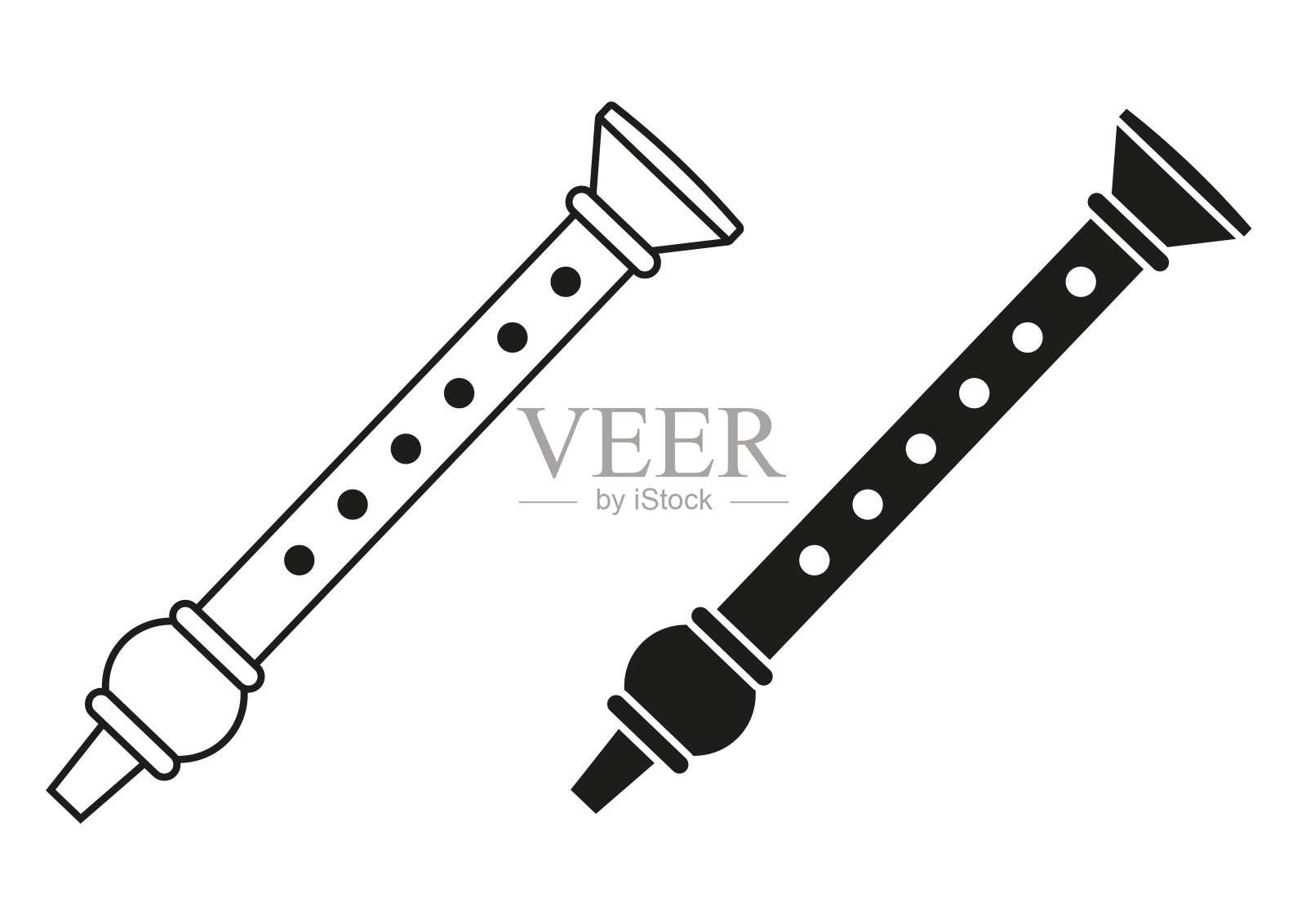 黑白长笛图标平面设计矢量插画图片素材
