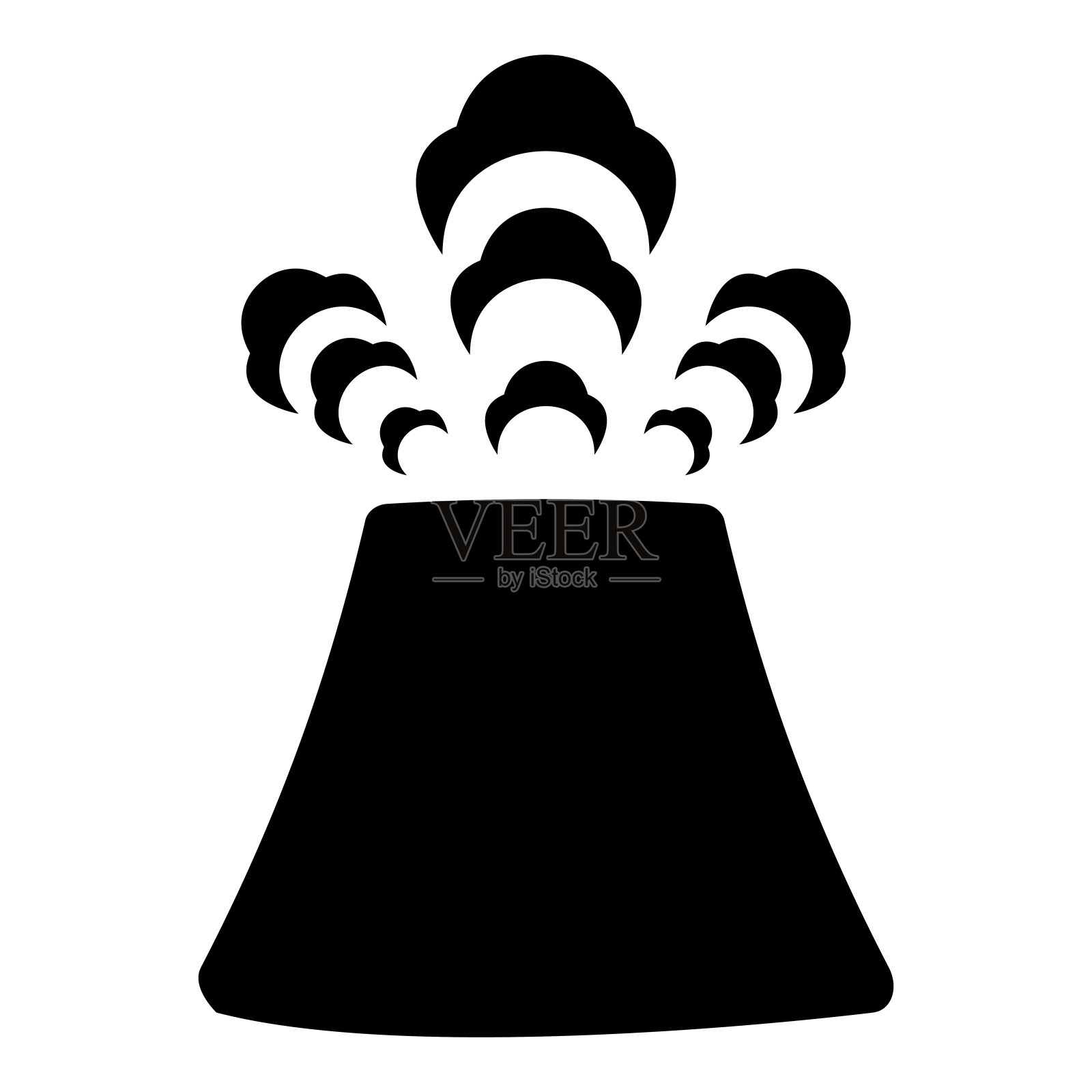 火山活动与烟雾喷发概念自然污染云问题灾难火山山体景观爆发灰尘地震灾难图标黑色矢量插图图像平面风格图标素材