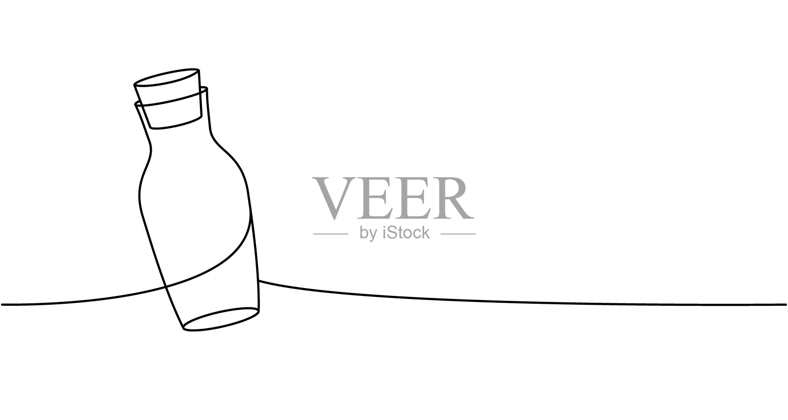 玻璃瓶一行连续拉丝。空玻璃或塑料瓶连续一行插图。矢量线性图解。插画图片素材