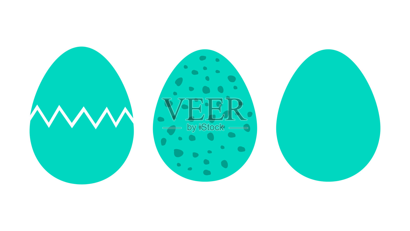 复活节彩蛋图标设置。碎蛋、斑点蛋和素蛋。插画图片素材