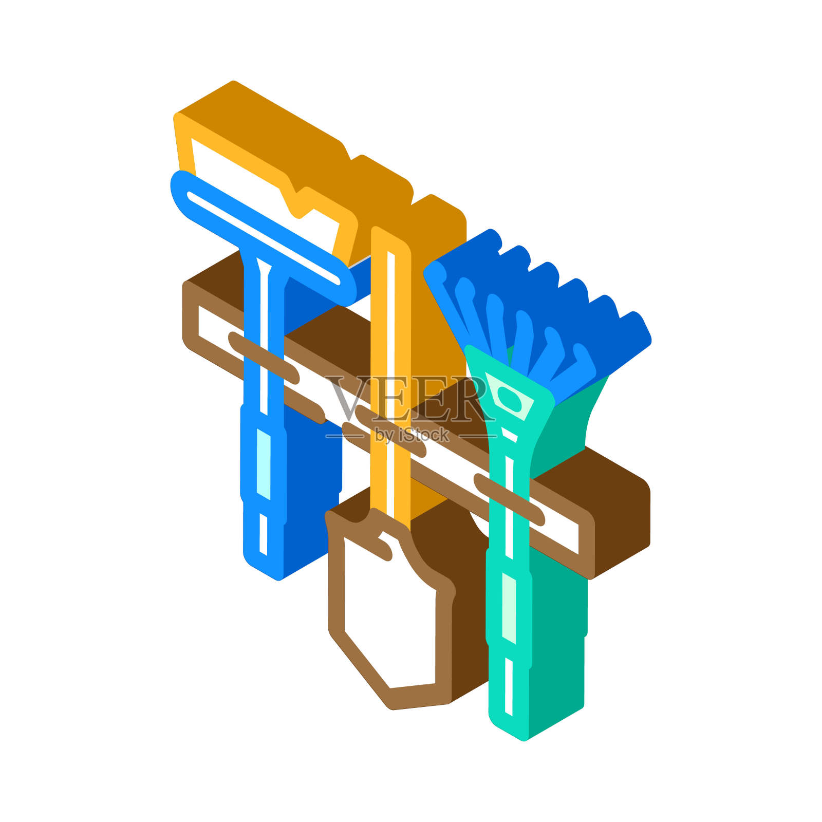 墙壁工具架车库工具等距图标矢量插图插画图片素材