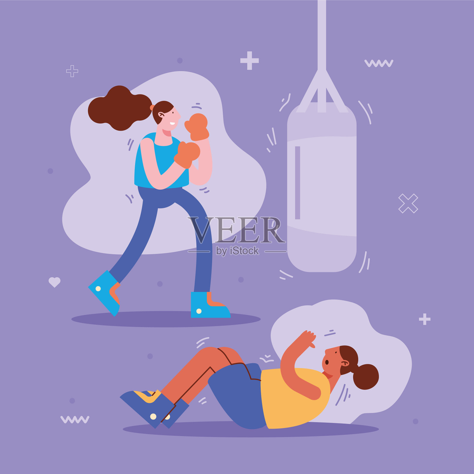 两个女孩在做运动插画图片素材