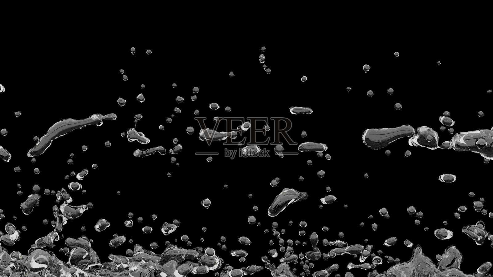 黑色背景上的水花和波浪,3d渲染照片摄影图片