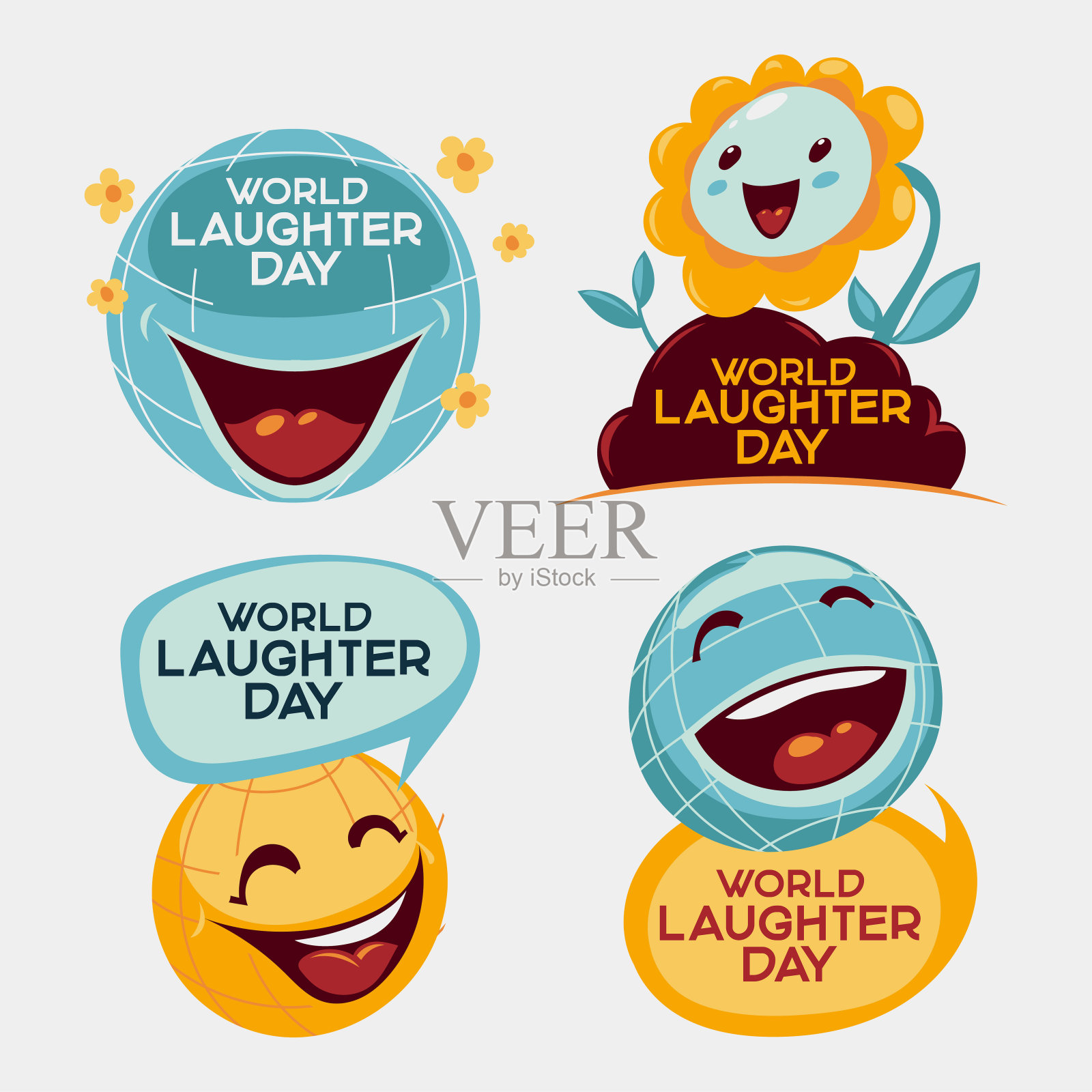 一套世界欢笑日贴纸插画图片素材