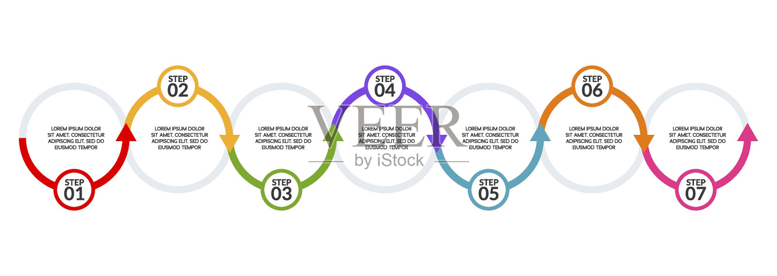 信息图设计模板和图标与7个选项或7个步骤插画图片素材