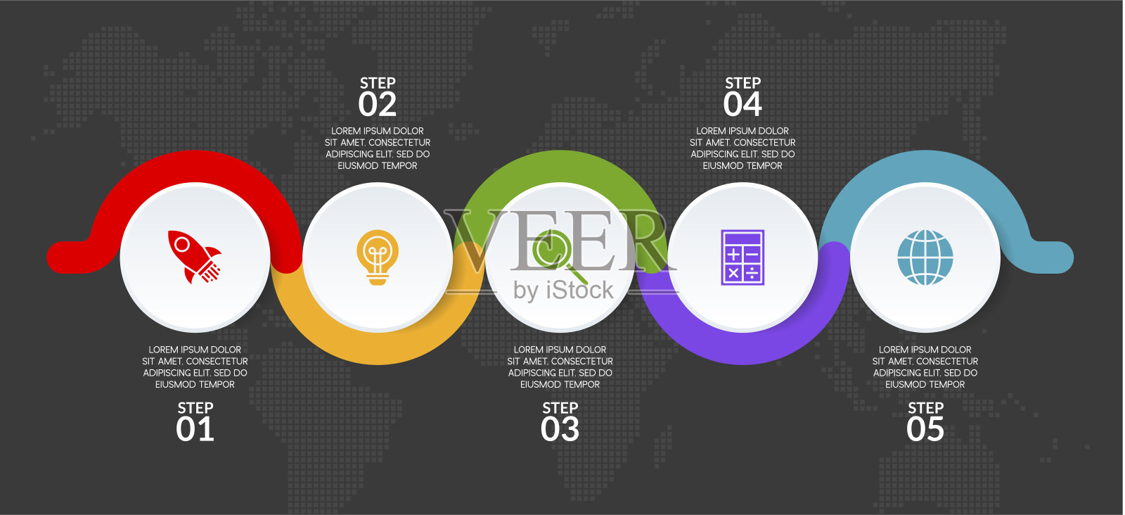 信息图设计模板和图标5个选项或5个步骤插画图片素材