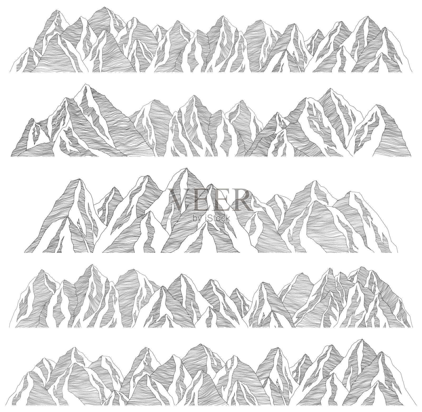 山地未来主义插画。背景波浪线。自然素描。抽象的景观。插画图片素材