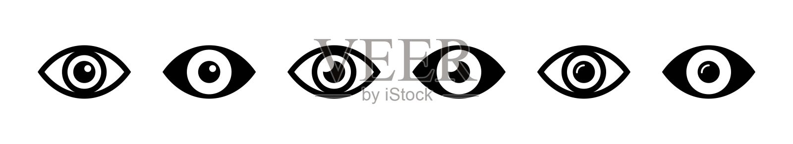 眼睛图标集。视力的象征。眼睛的轮廓。平黑眼睛图标集。向量插画图片素材